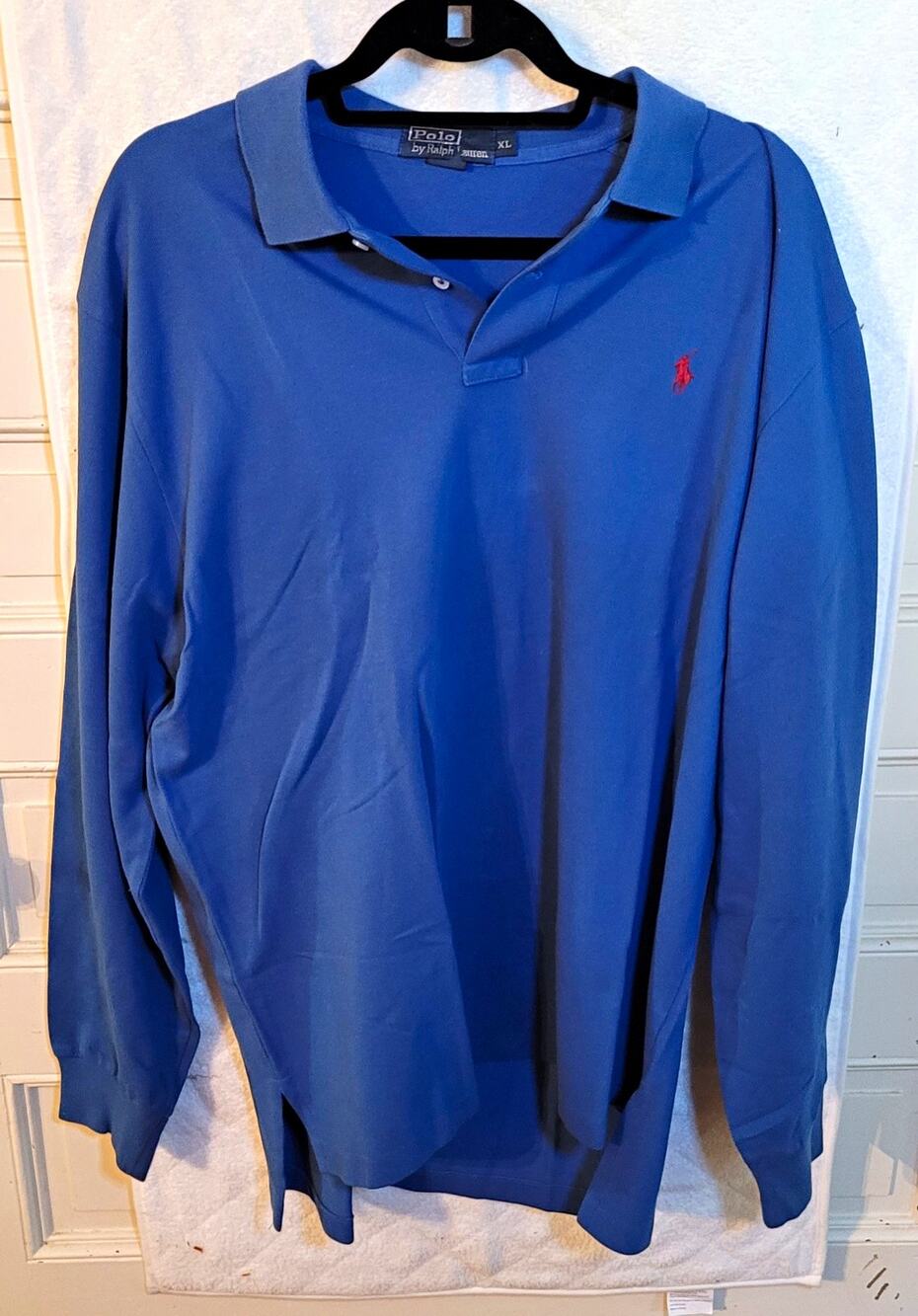 Polo Ralph Lauren Men's XL Blue Long Sleeve Polo Solid Cotton Knit Golf